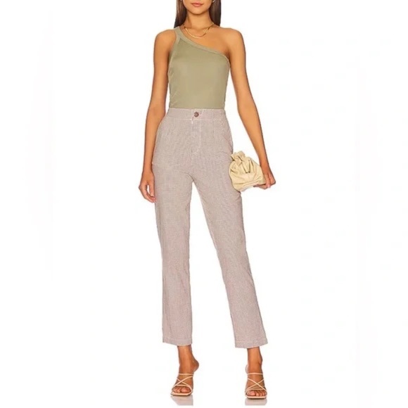 FREE PEOPLE Kate Plaid Straight Leg Pant in Brown & White in Size Small - Picture 1 of 8